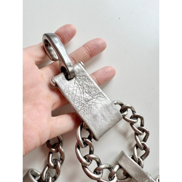 SUZI ROHER Silver Tone Metallic Leather Chain Link Belt, One Size - Picture 6 of 8